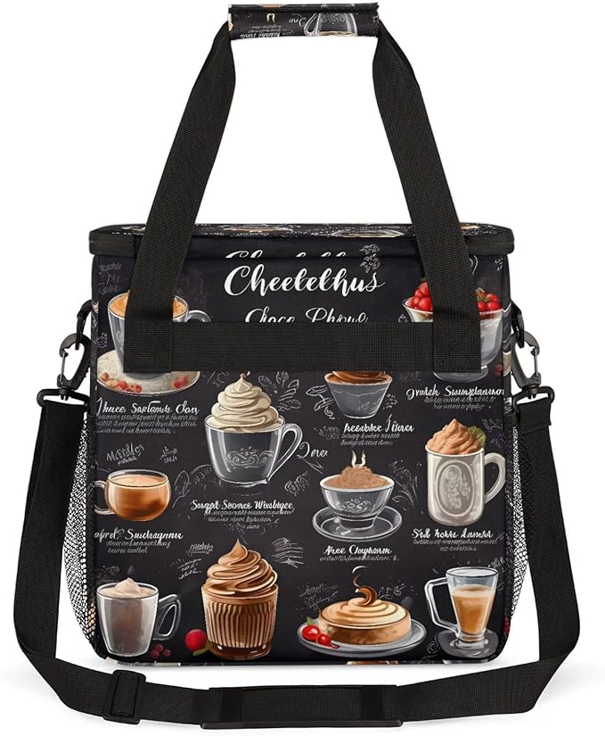 Coffee Cup Theme Coffee Maker Carring Bag, Large Insulated Storage Organizer - Image 5