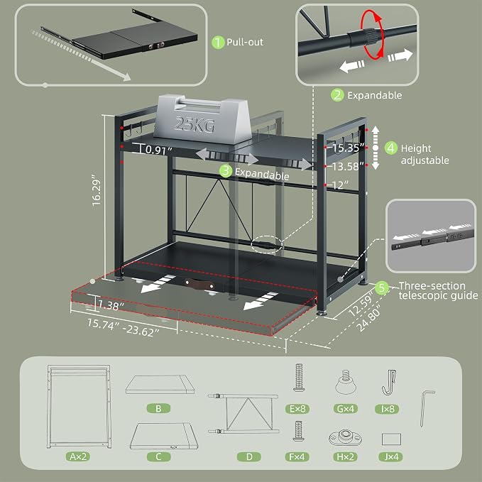 NETEL Expandable Microwave Stand, 2 Tier Metal Kitchen Countertop Organizer - Image 3