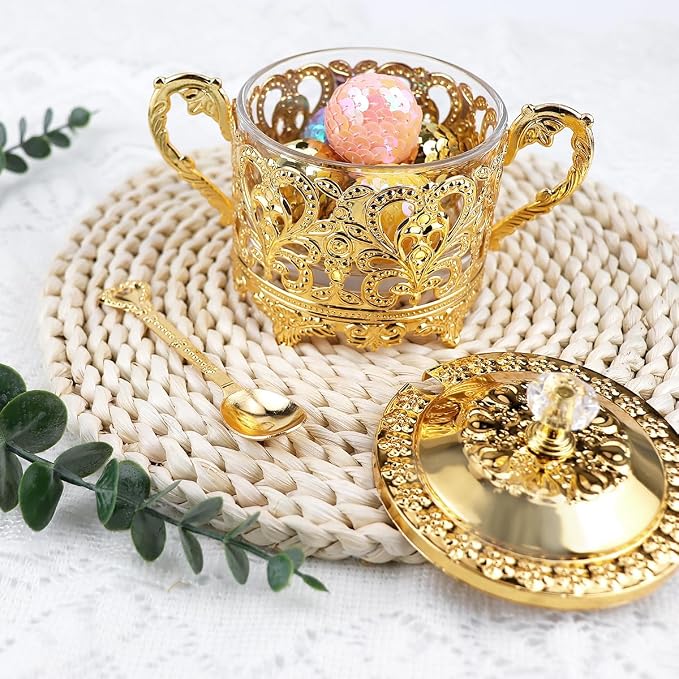 Glass Sugar Bowl with Lid and Spoon Vintage Kitchen Food Canister Condiment Pot - Image 7