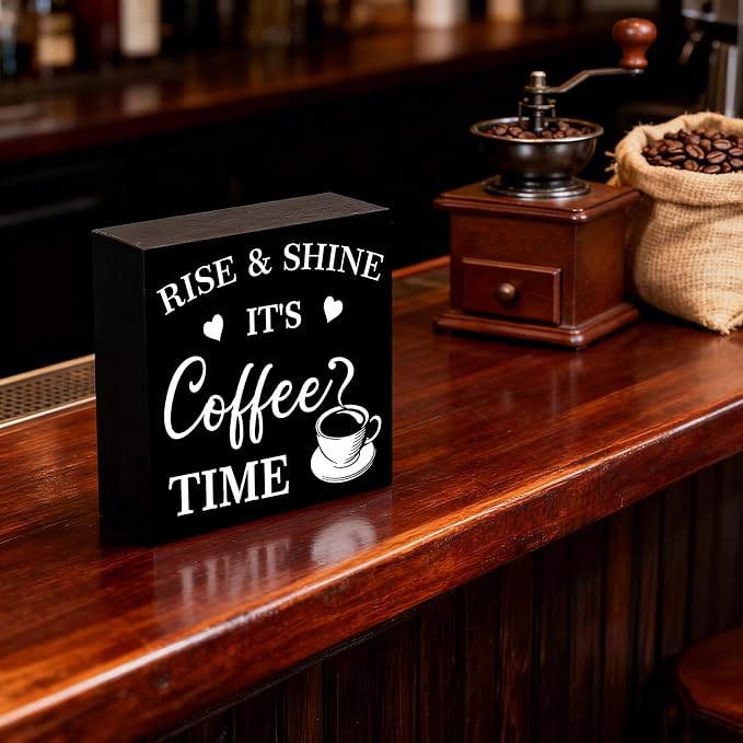 Coffee Bar Wood Box Sign Decor Rise and Shine - Image 6