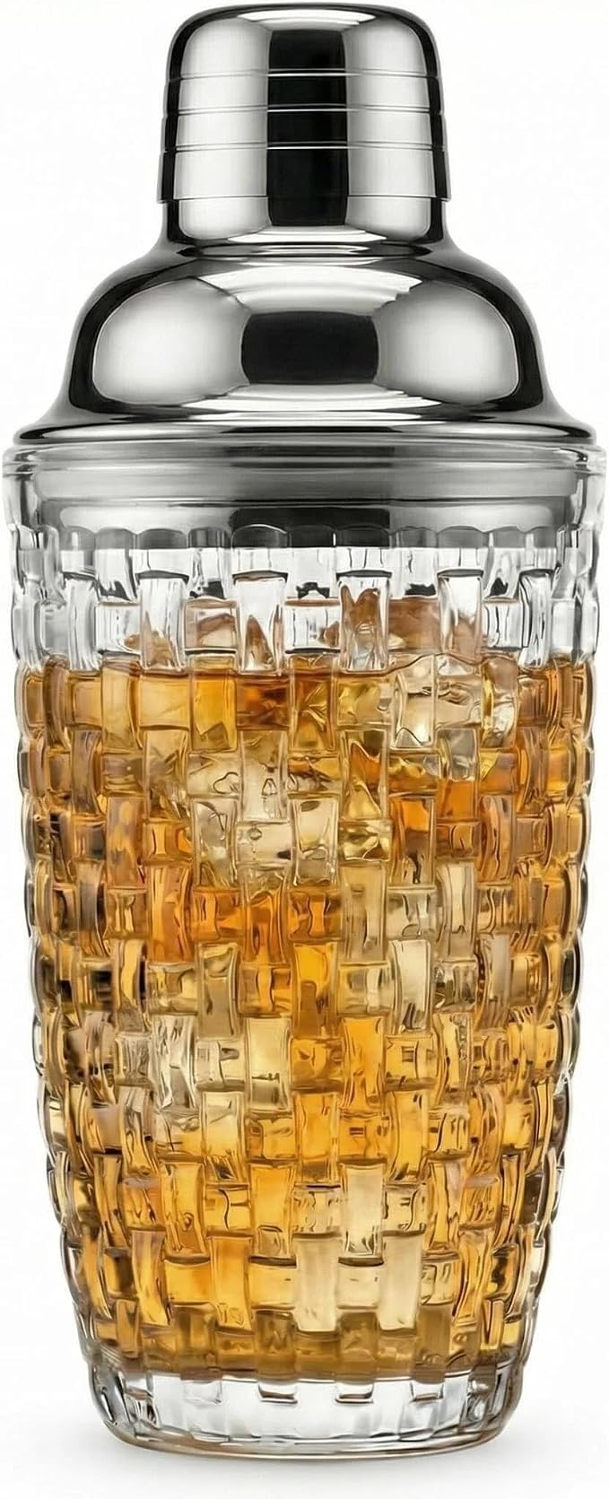 15oz Woven Embossed Glass Cocktail Shaker | Leakproof, Stainless Lid, Upgrated by Fioance