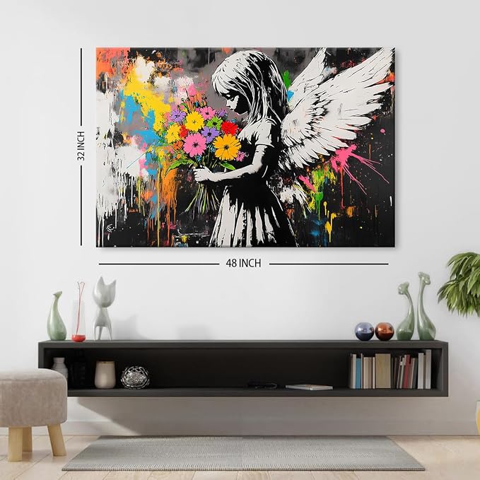 Abstract Graffiti Banksy Canvas Wall Art Banksy Angel Girls Decor Colorful - Image 5