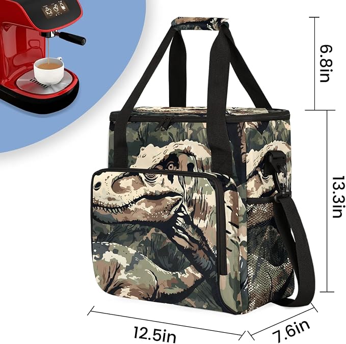 Cool Camo Dinosaur Coffee Maker Carring Bag, Large Insulated Storage Organizer - Image 2