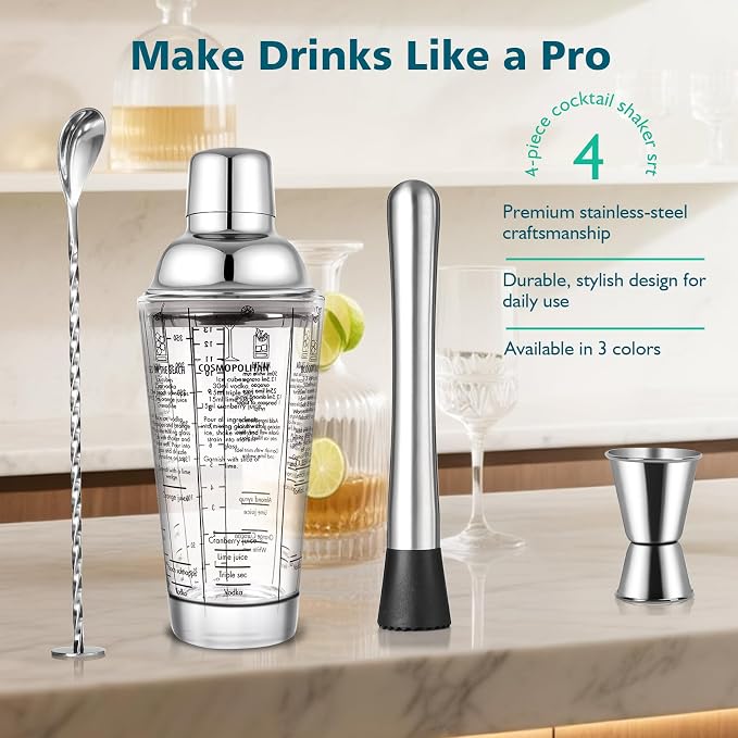 14oz Glass Cocktail Shaker Set, Martini Mixer Shaker - Image 6