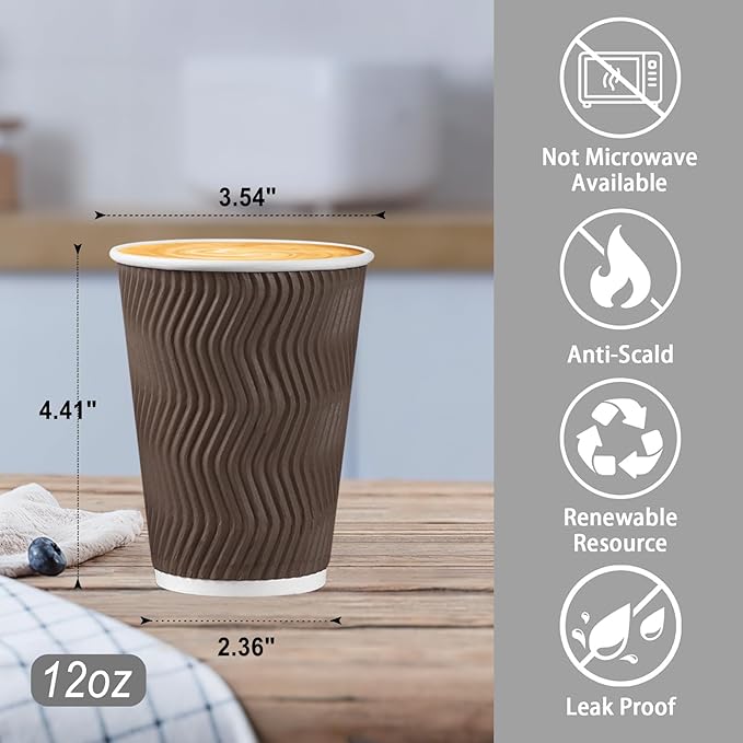 BYSNOW 500 Pack 12 oz Coffee Cups, Disposable Insulated Corrugated Ripple Wall - Image 3
