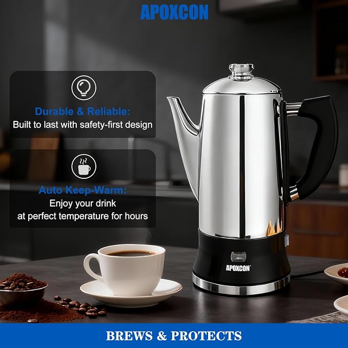 APOXCON Electric Coffee Percolator Stainless Steel Coffee Maker - Image 5