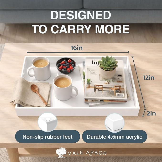 White Small Acrylic Serving Tray 16x12, Waterproof Modern Coffee Table Tray - Image 3