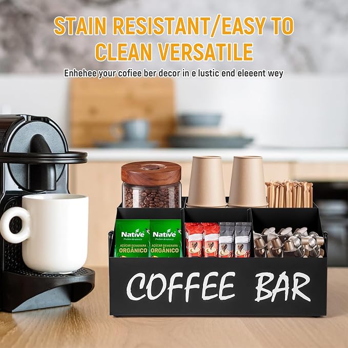 Coffee Station Organizer for Countertop, 5Compartments Coffee Bar Accessories - Image 4