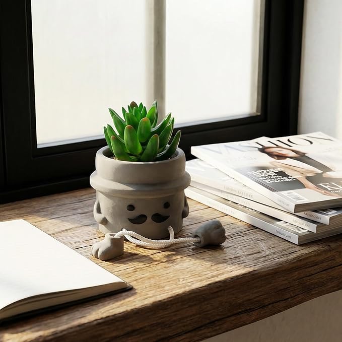 Cute Artificial Succulent Plant in Cement Pot - Image 2