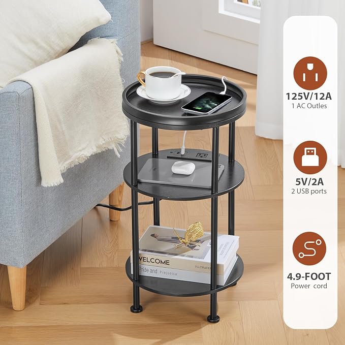 Small Round Side Table with Charging Station - Image 8