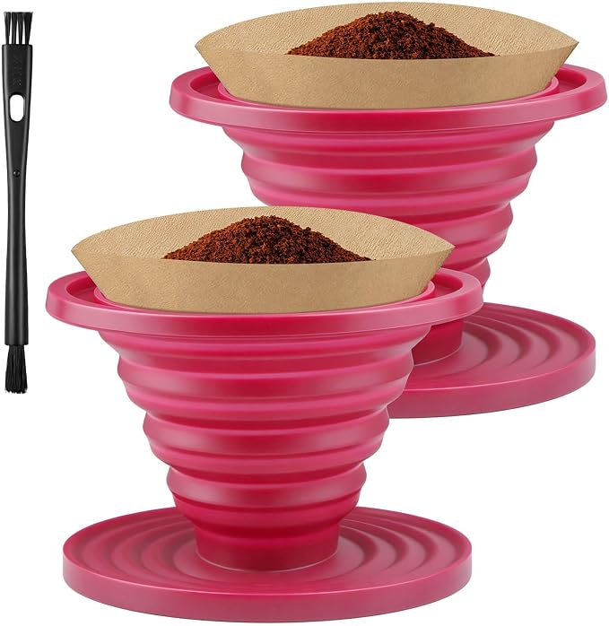 2Pcs Collapsible Pour Over Coffee Dripper, Silicone Filter Holder | Reusable by Vomika