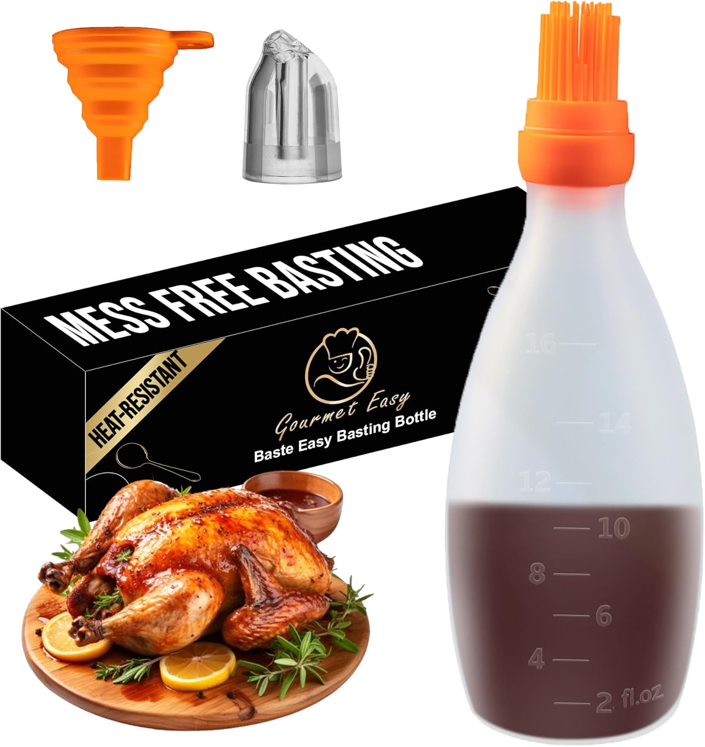 Silicone Pastry Brush, All-in-One Silicone Basting Brush with Sauce Bottle, Heat Resistant BBQ Accessories and Cooking Gadgets, BPA-Free Oil Dispenser for Cooking, Baking, Grilling (Orange)