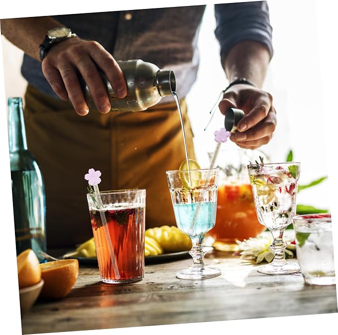 Flower Design Glass Stirring Rod Elegant Cocktail Mixer - Image 8