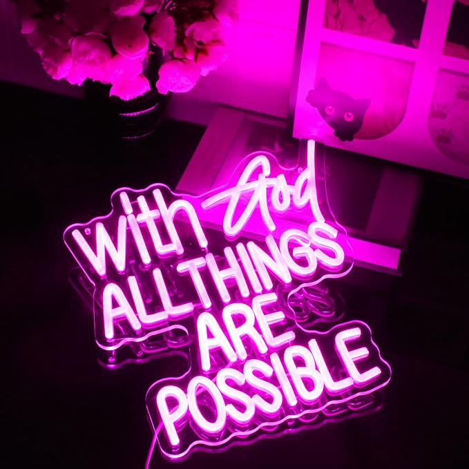With God All Things Are Possible Neon Sign Pink God Led Lights - Image 2