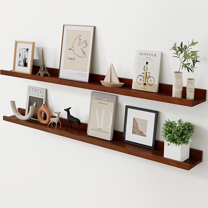Acovy Long Floating Shelves for Wall, 48 inch Solid Wood Picture Ledge Shelf by Acovy