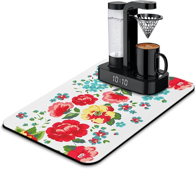 Coffee Bar Mat Accessories for Countertop Absorbent Hide Stain Rubber Backed by Safarsa