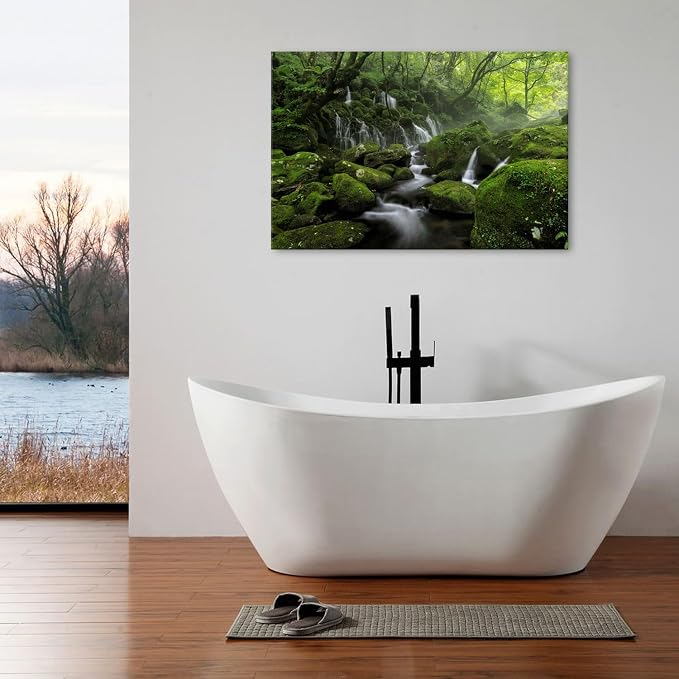 Foggy Forest Canvas Wall Art for Living Room Green Trees Scenery Painting - Image 3