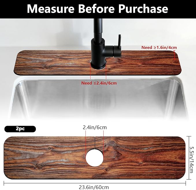 2 Pcs Kitchen Sink Splash Guard Faucet Mat Wood Grain Pattern Faucet Mat - Image 2