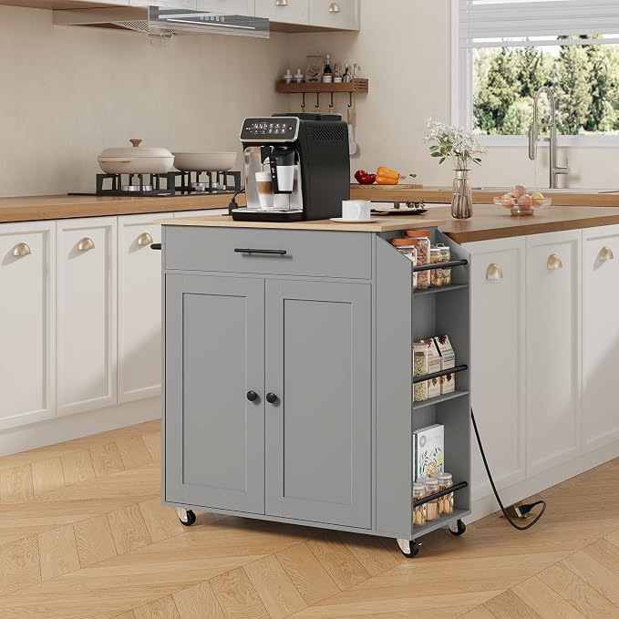 HOOBRO Kitchen Island with Power Outlet, Storage Island with Spice Rack and - Image 2