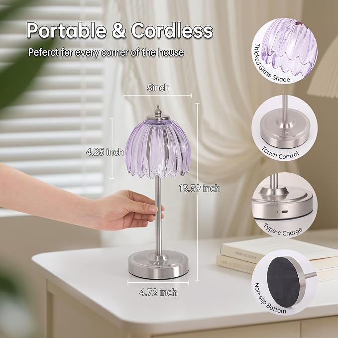 Shenmoyl Tulip Table Lamp with 5200mAh Battery & Touch Control, Cordless Small - Image 9