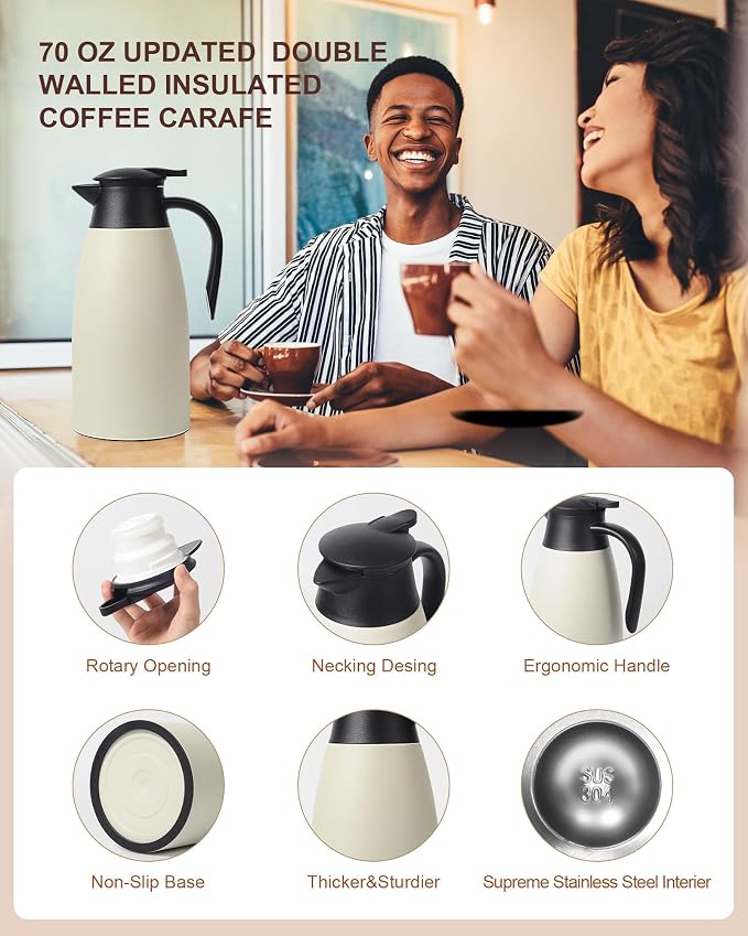 70 Oz Stainless Steel Coffee Carafe, Keeps Hot Beverages - Image 5