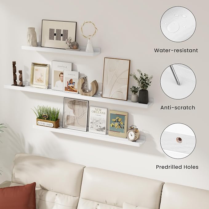 Acovy Solid Ash Wood Picture Ledge Shelf, 36 Inch Floating Shelves - Image 5