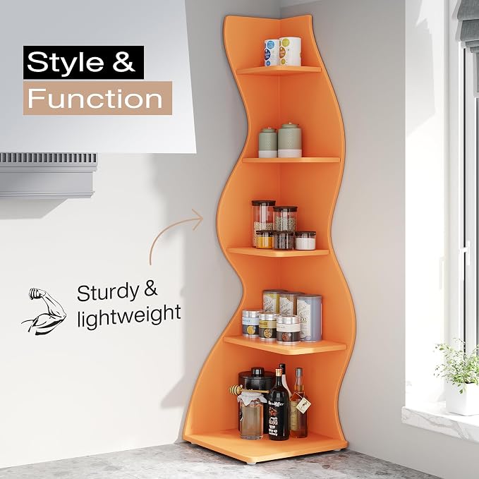 Tribesigns Corner Shelf, Modern 5-Tier Wall Corner Bookshelf, Stylish Corner - Image 6