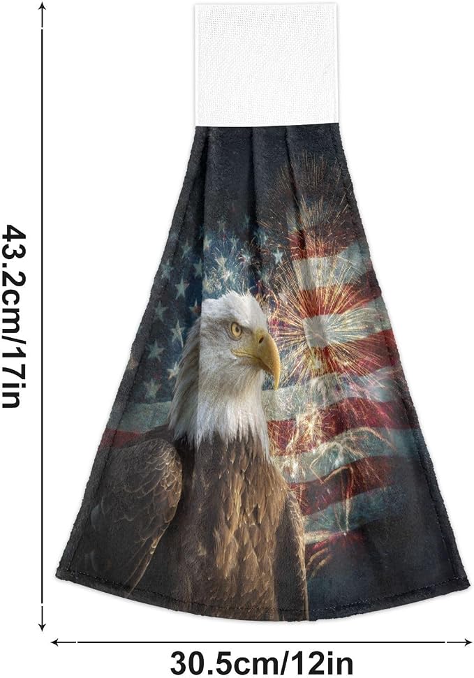 Dussdil Eagle Flag Patriotic Memorial Day Kitchen Hanging Towel USA Fireworks - Image 5