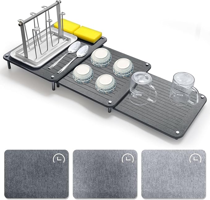 3Pcs Nesting Stone Drying Mat for Kitchen Counter, Quick Drying Stone Dish by Unknown