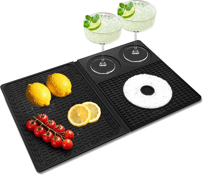 Bar Mat for Countertop Foldable, 12 x 18 Inch Silicone Rubber Coffee Home by Mwellewm