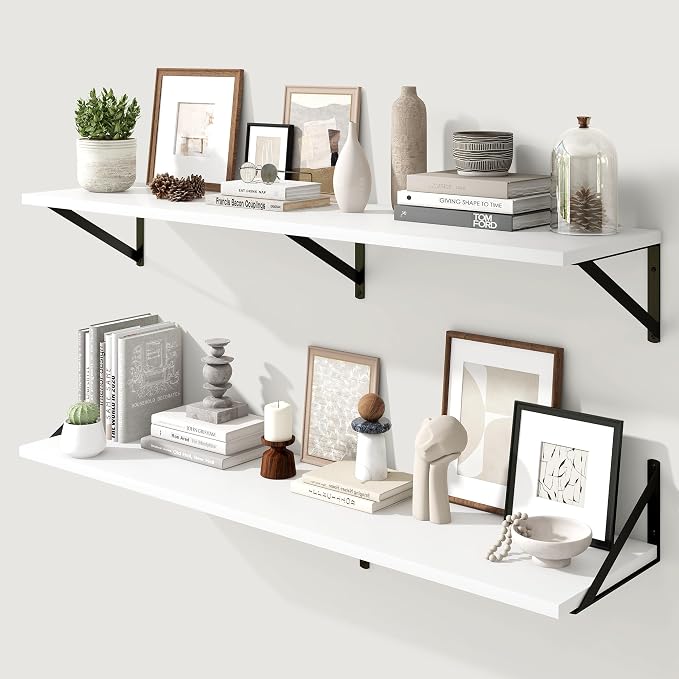 Marsmiles Deep Floating Shelves | 48 Inch White Wood Wall Shelves Set of 2 | 12 by Marsmiles