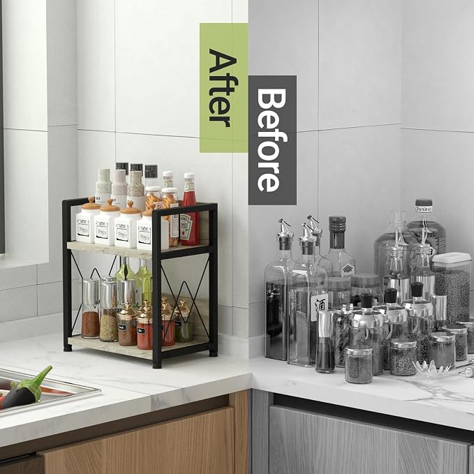 Aduanbang Coffee Bar Accessories Organizer, 2 Tier Wooden Kitchen Counter Shelf - Image 5