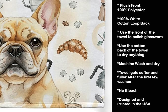 Caroline's Treasures Fawn French Bulldog Coffee Bar Kitchen Towel Velour Plush - Image 4