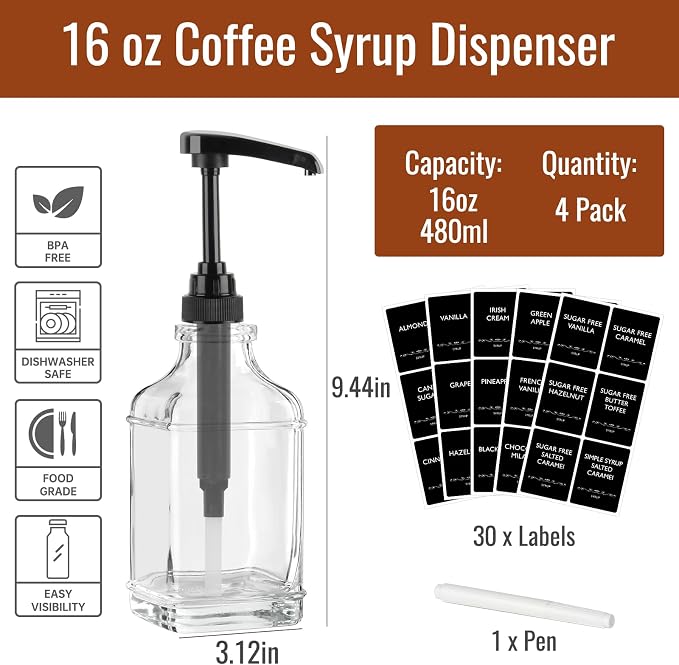 STARSIDE 16 oz Coffee Syrup Dispenser, Syrup Dispenser - Image 2