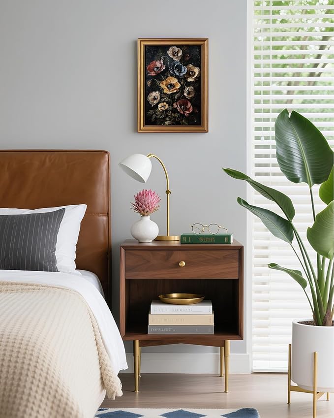 ARPEOTCY Gold Framed Canvas Wall Art, Surreal Gothic Poppy Flowers - Image 3