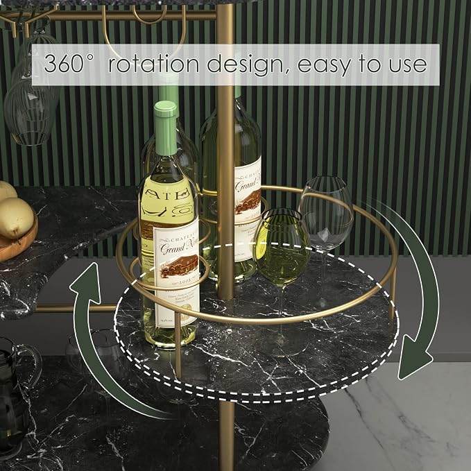 Black Bar Carts with 4-Tier Storage Shelves, Mobile Bar Serving Cart with Wine - Image 5
