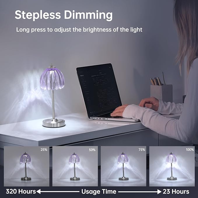 Shenmoyl Tulip Table Lamp with 5200mAh Battery & Touch Control, Cordless Small - Image 3