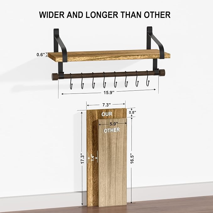 Love-KANKEI Floating Shelves Wall Mounted Set of 2, L17.3 x W7.3 Inch Storage - Image 3