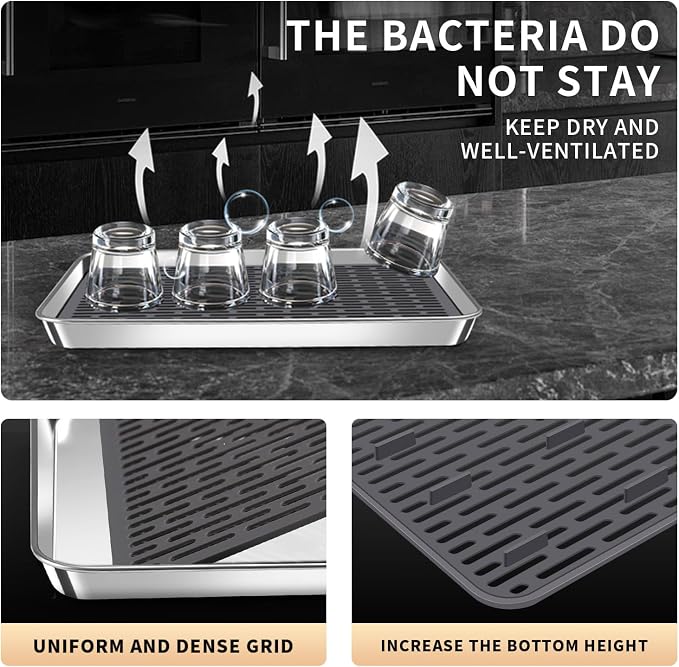 Stainless Steel Drain Tray, Cup & Dish Drying Rack, Drain Board 2 Tier Non Slip - Image 6