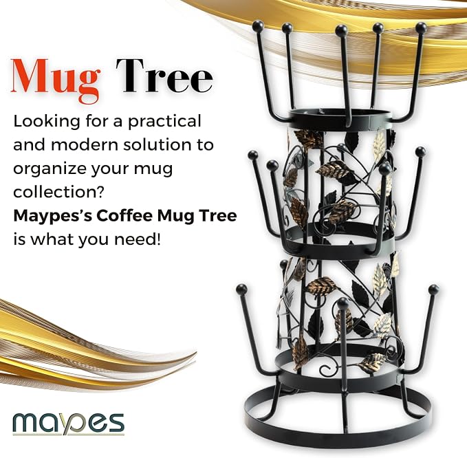 Coffee Mug Tree Stand, Kitchen Counter Organizer, Modern Leaf Design 3-Tier - Image 2