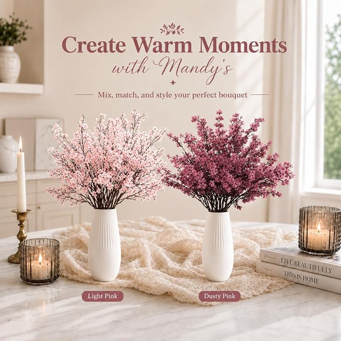 Mandy's 6 Bundles Artificial Dusty Pink Baby’s Breath Flowers | 18.5 Inch Silk - Image 9
