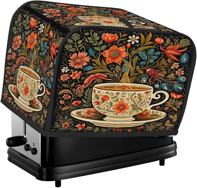 Coffee Cup Color Flowers Toaster Cover 4 Slice Wide Slot Washable Appliance by cfpolar