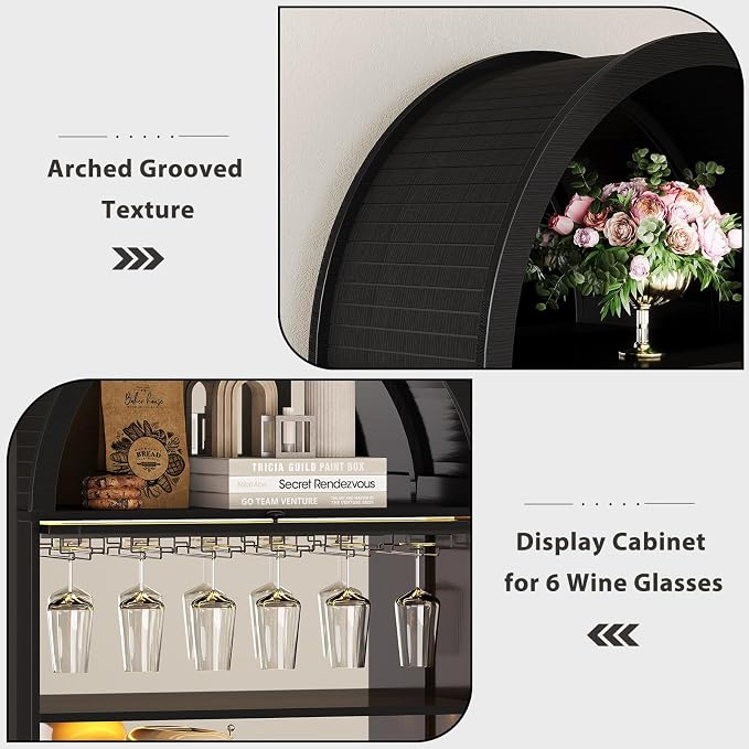 LVB Wine Cabinet with Fridge Space, Fluted Wine Cabinets with Rack Mirror - Image 9