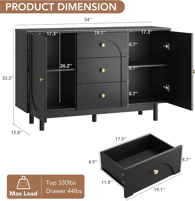 Buffet Cabinet with Drawers, Modern Coffee Bar Station Kitchen Table - Image 2