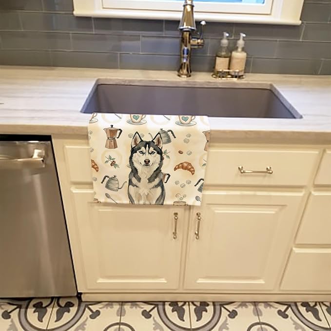 Caroline's Treasures Siberian Husky Coffee Bar Kitchen Towel Velour Plush Front - Image 2