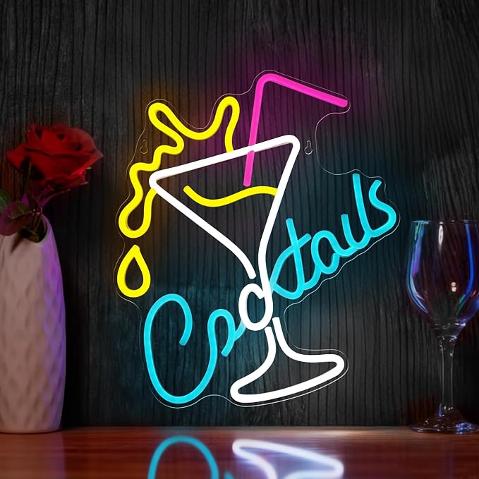 Cocktails LED Neon Sign for Wall Decor, USB Powered Neon Cocktail Lights for Bar by Mvorixa