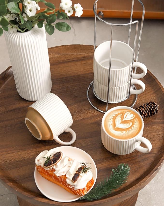 Ceramic Coffee Mugs with Stand, 15 Oz Stackable Coffee Cups Set of 4 - Image 2