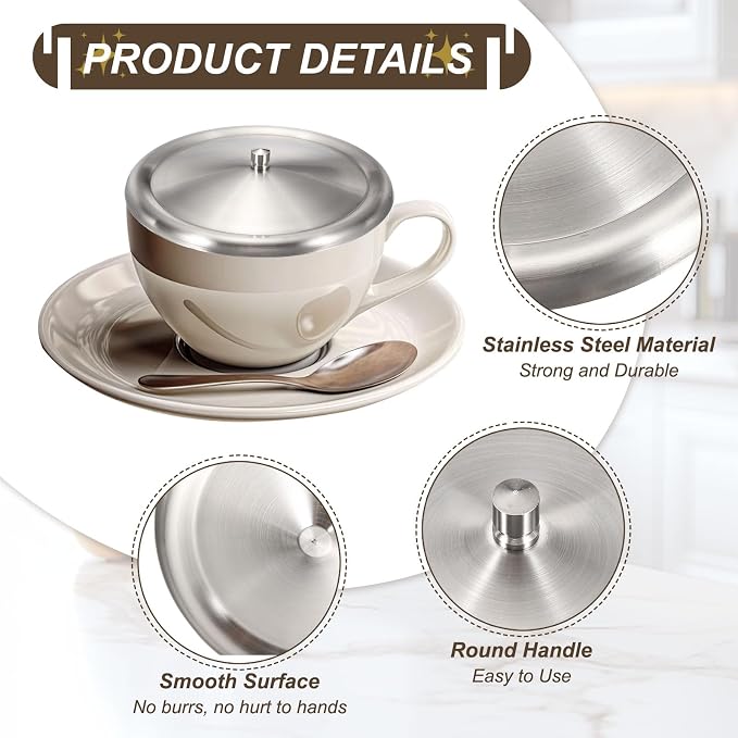 uxcell 4Pcs Stainless Steel Mug Cover, 3.1" Universal Cup Lid Dust Prevention - Image 3