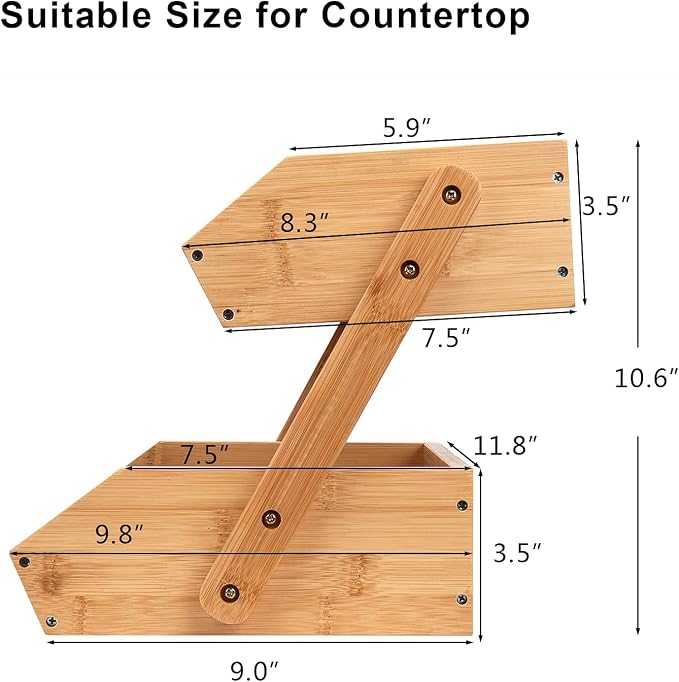 Merysen 2 Tier Fruit Basket For Kitchen, Bamboo Vegetable Storage Bowl Stand - Image 3
