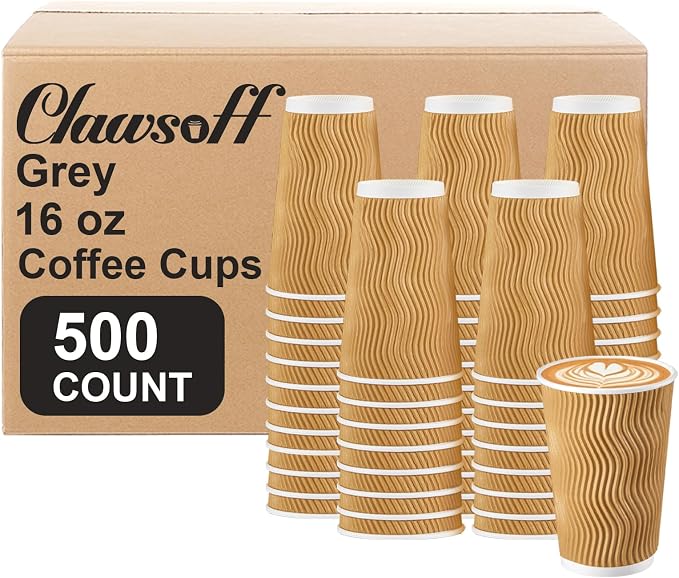 Clawsoff 500 Pack 16 oz Disposable Coffee Cups No Lids, Insulated Ripple Wall by BuyNow